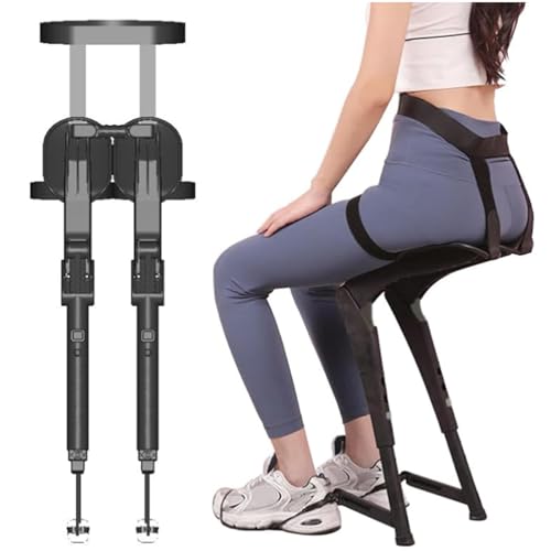 Silla Portátil Asiento Invisible Deportivo De Exoesqueleto, Silla Invisible Ajustable Sin Silla Asiento Ligero De Ergonomía Piernas Portátil 5 Engranajes Ajustables, Soporta Hasta 150 Kg (Black)