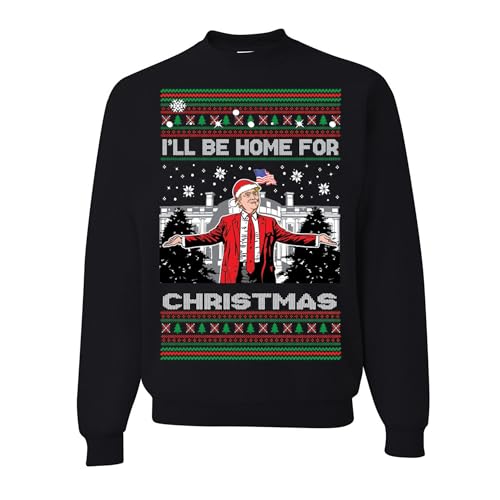 wild custom apparel I'll Be Home for Xmas Ugly Christmas Sweater Crewneck Sweatshirt