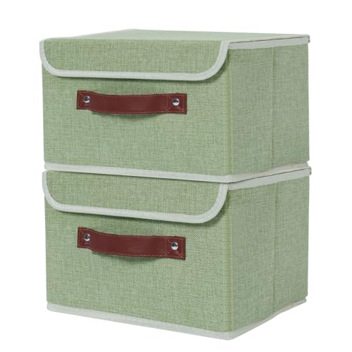 ANMINY Fabric Storage Box Bins with Lids, Green, 13"x9"x7.9", 2 Pack