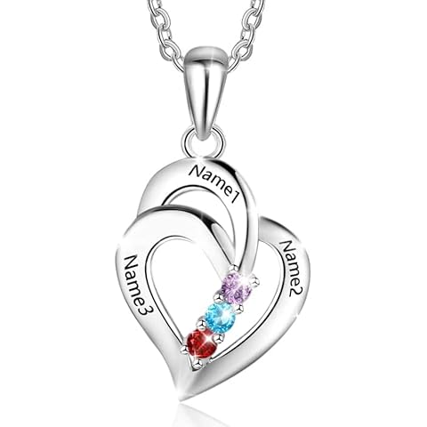 Lam Hub Fong Christmas Mother Daugher Grandma Personalized Gifts - Custom Name Necklace with Birthstone - Jewelry for Women with Heart, Mother's Keepsake Gift, Perfect for Wife or Her