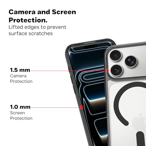 Image of RIGGEAR Shockproof Clear Hybrid Armor Magnetic Back Cover Case Compatible with MagSafe Accessories for iPhone 17 Pro Max (Clear-Black TPU Bumper + Transparent PC)(Black MagRing)