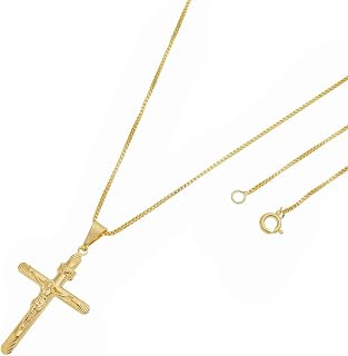 Pingente Crucifixo Jesus Cristo Com Corrente Modelo Veneziana Folheada a Ouro 18k