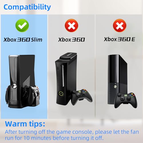 OSTENT 3 in 1 USB Cooling Fan + Console Controller Stand for Microsoft Xbox 360 Slim