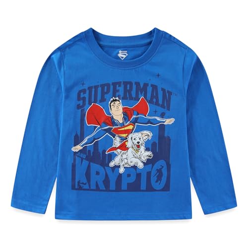 WARNER BROS Superman and Krypto Boys Long Sleeve Shirt for Toddler and Big Kids