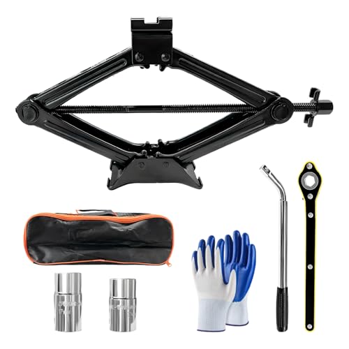 Sun Walker Car Jack Kit, 2 Ton (4409 lbs) Scissor Jack Spare Tire Changing Repair Tool with Lug