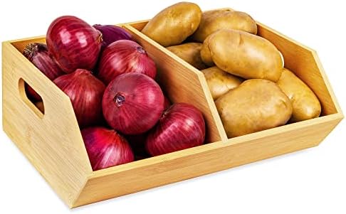 Bamboo Storage Bin for Kitchen Organizer, Pantry Organization and Storage Basket, Versatile Containers for Produce, Fruit, Bread, Vegetable, Potatoes, Onions, and Garlic