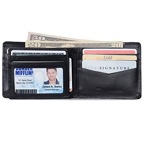 Alpine Swiss Wallet for Men Nolan Commuter Bifold Dual ID Windows for License Work Badge RFID Protection Divided Bill Section Gift Boxed Smooth Finish Black3