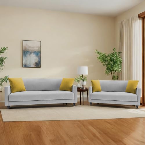 Image of Casaliving Dominic 3 + 2 Seater Sofa Set for Living Room (Grey) Premium Fabric Sofa