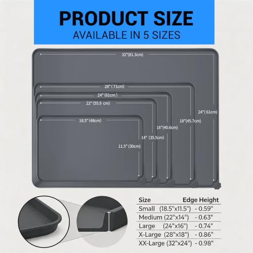 Reopet Silicone Pet Feeding Mat - Waterproof & Non-Slip Dog Cat Placemat | High Raised Edges Prevent Food & Water Spills to Protect Floors, Easy to Clean, Fit for Dog Cat Bowls - Image 4