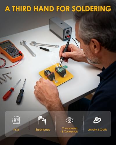 Image of Helping Hands Soldering Station, 2 Way Magnetic PCB Holder Clamps, One-Push Spring Loaded Third Hand Tool for Electronics, PCB Repair and DIY, Craft