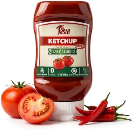 Mrs Taste Sugar Free Spicy Ketchup, Zero Calories, Zero Sodium, Zero Sugar, High Fiber, Keto Friendly, Paleo Friendly, Condiments and Sauces (12 oz, Spicy Ketchup)