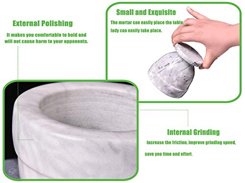Mortar And Pestle Marble Set For Spices Pestos Seasonings Pastes Guacamole Bowl Herb Grinder Easy To Clean Included:silicone Mat,Brush,Stainless Steel Spoon 4.33Inch(Small,White Gray) #TOP7
