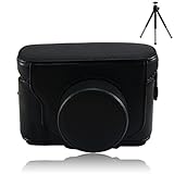 First2savvv XJPT-X10-01 black full body Precise Fit PU leather digital camera case bag cover with shoulder strap for Fuji Fujifilm FinePix X10 X20 + mini tripod
