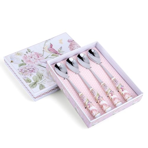 Birds in Rose Garden Coffee/Tea Spoon with Ceramic Handle Set of 4 in Gift Box
