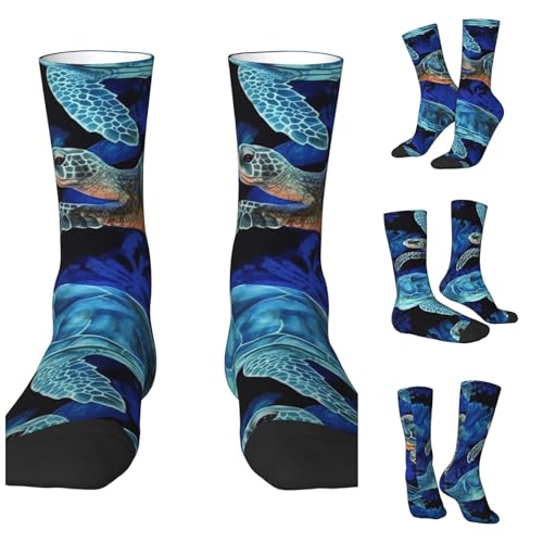 LZQPOEAS Blue sea turtle in ocean Athletic Socks Unisex Cushioned Crew Socks Hiking Running Calf Sock Soft Above Ankle Sock