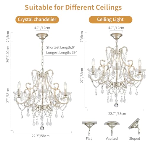 Crystal Chandelier, 5-Light Modern Chandelier for Dining Room Light Fixture, Nickel Finish Pendant Ceiling Light Fixture, Modern Candle Chandelier for Living Room Kitchen Island Entryway Bedroom by ANJIADENGSHI - Image 4