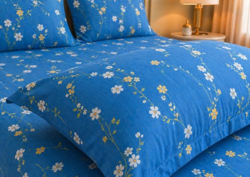 Image of Castiqa Elastic Fitted Supersoft Premium Brushed Cotton 200TC King Size Bedsheets with 2 Pillow Covers (Fits Upto Mattress of 10 Inches) (King (72x78), Blue Orchid)