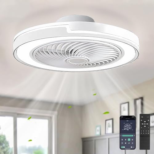 50cm Moderne Ventilateur Plafond Silencieux avec Lumiere, Dimmable LED Plafonnier Ventilateur Lampe avec Telecommande,6 Vitesse du vent,3 Température(3000K-6500K), pour...