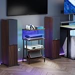 Aquzee Video Game Console Shelf, Stereo Racks - Media Stand with Outlet & Led Strip Light, 4-Tier Gaming Shelf for PS4 PS5 Xbox Games Organizer, Small Entertainment Center, AV Media Stand for CD DVD - Image 2