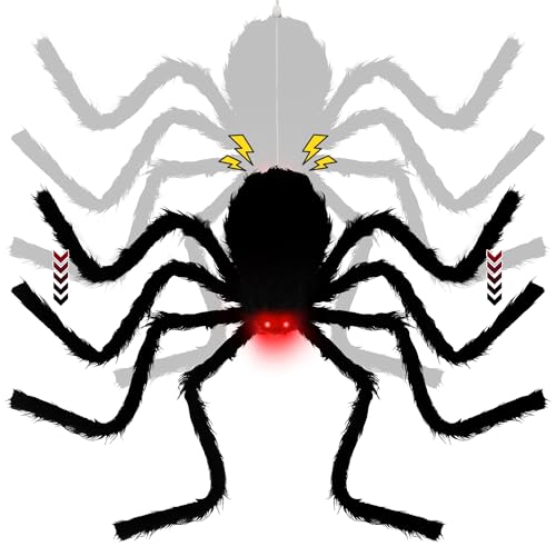 yosager Halloween Decor Electric Dropping Spider 30in (Stretched Legs), Voice Activated Moving Realistic Hanging Spider with Red Eye & Spooky Sound, Scary Prop for House Door Wall Window Yard Patio