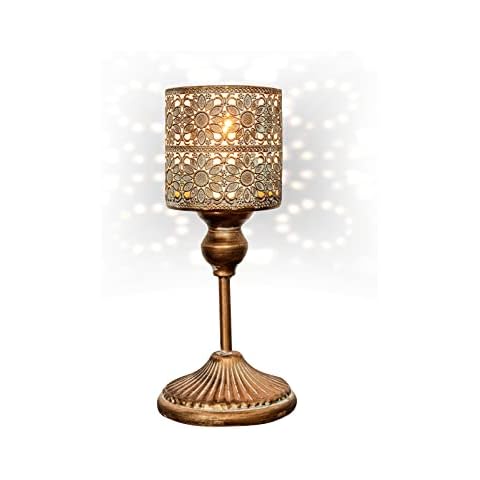 OKSQW Vintage Gold Candle Holder Sunflower Hurricane Candleholder Cover