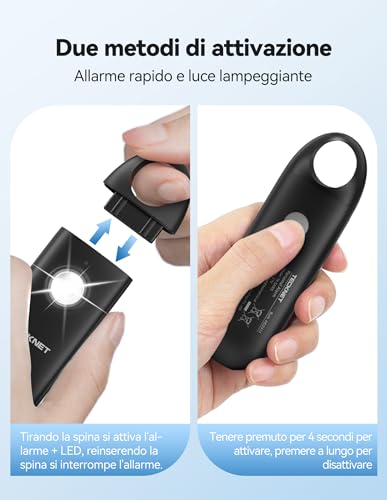 Tecknet Allarme Personale Da Donna, Allarme Tascabile Con Sirena Da 130 Db E Luce Di Segnalazione A Led, Autodifesa Ricaricabile Usb Type-C, Allarme Personale Per Bambini, Anziani - 4
