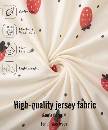 Image of SDY Jersey Strawberry Crib Sheets for Baby Girls,52 inchx28 inchx8, 2 Pack,Pink Cute Kawaii Standard Oval /Retangle Fitted Crib Sheets for Toddler,Super Soft Breathable