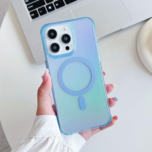 Housse iPhone 13 Pro Max aurora laser magnétique bleu aux finitions haut de gamme