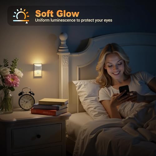 Image of JandCase Motion Sensor Night Light, Night Lights Plug into Wall, Dusk to Dawn Sensor Nightlight with Motion Activated, 30 /60 /100lm Brightness Dimmable, 3000K Warm White, for Kids Bedroom Hallway