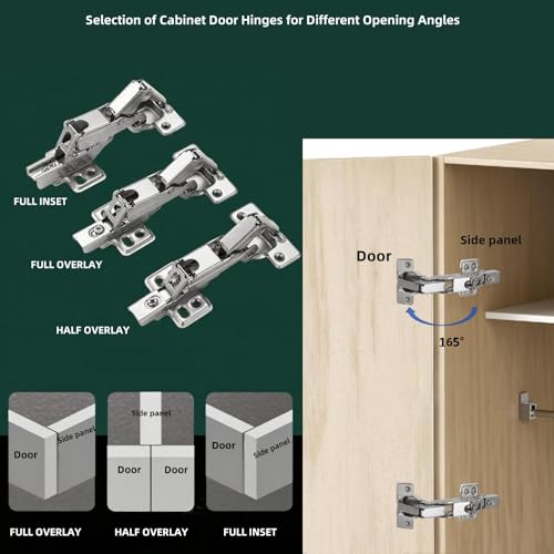 BADALU 165 Degree Kitchen Cabinet Hinges (1 Pair, 2 PCS) Concealed Hydraulic Adjustable Mounting, Soft Closing Nickel-Plated Steel Buffer Dampers for Frameless Cabinet Doors(Fixed Full Overlay) by BADALU - Image 6
