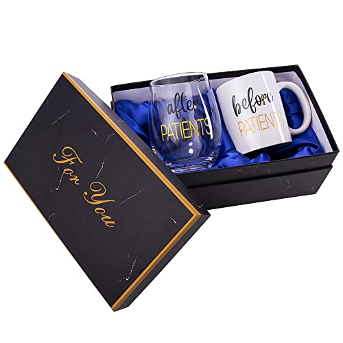 Before Patients, After Patients 11 Oz Coffee Mug And 15 Oz Stemless Wine Glass Set For Nurses, Hygienists, Assistants, Doctors, Dentists Unique Birthday Graduation Christmas Gifts Idea. #TOP4