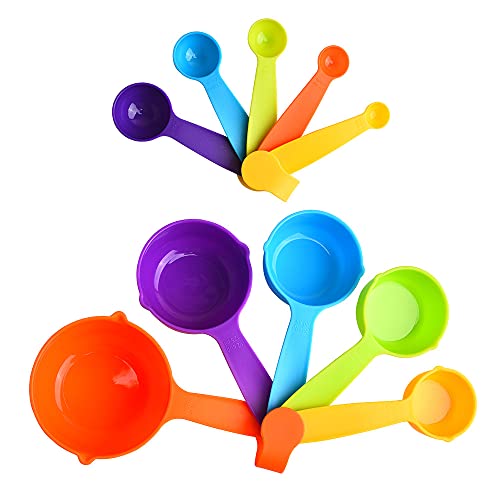 Hotsyang Measuring Cups And Spoons,Plastic Measuring Cups And Spoons Set:5 Plastic Measuring Cups And 5 Plastic Measuring Spoons,Plastic Measuring Cup Spoons For Kitchen Measuring Tools Rainbow Color #TOP2