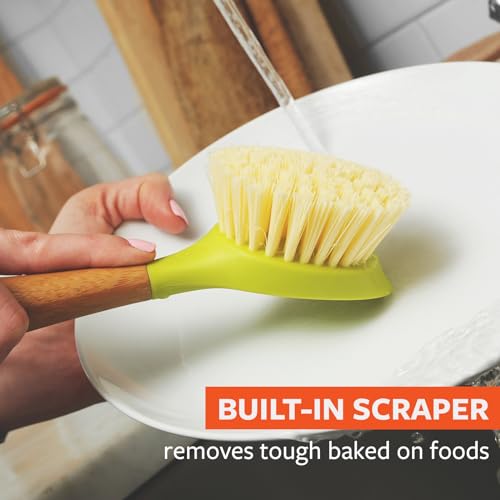 Image of Full Circle Daily Dish Brush-Bamboo Handle Dish Brush-Sustainable Kitchen Cleaning with Tough Bristles-Natural Dish Scrubber, Nonstick & Cast Iron Cleaner-Long Handle Brush for Dishes, Pots, and Pans