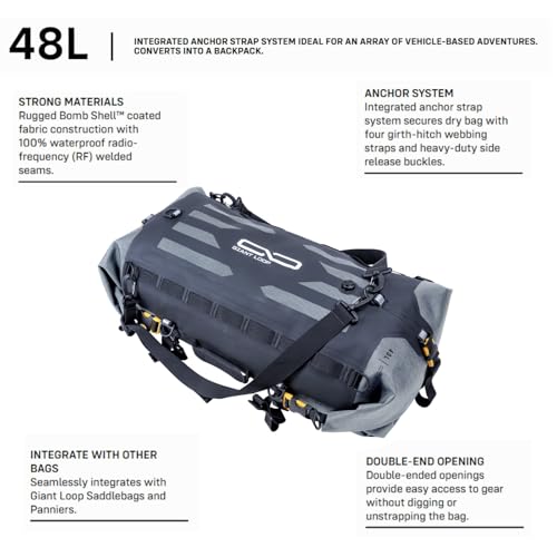 Image of Giant Loop Tillamook Dry Bag, Waterproof Motorbike Luggage, Ideal for Fly and Ride Trips, 48-Liters Storage, Fits Any Large Motorcycle, UTVs, ATVs & Overlander (Gray)