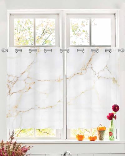 Onekaccu White Golden Marble Sheer Curtains 39 Inch Length 2