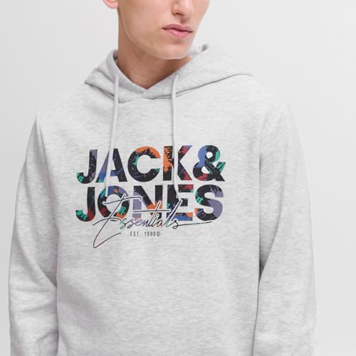 JACK & JONES Herren Hoodie Kapuzenpullover Geplas Sweat Hood, Farbe:Hellgrau, Artikel:-White Melange, Größe:S 5