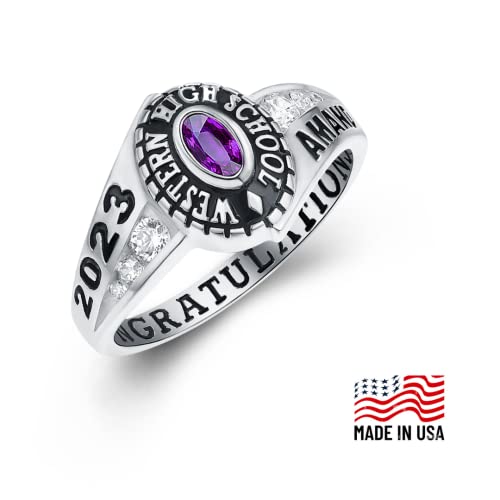 Women’s High School Class Ring – Customized & Personalized Sterling Silver Or 10Kt Gold – Pageantry Collection – 6 Custom Features – Keepsake Box Included (Sterling Silver Platinum, 7) #TOP2