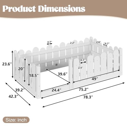 Image of Bellemave Twin Size Kids Montessori Floor Bed,Floor Bed Frame with Rounded Safety Guardrail,Solid Wood Montessori Bed for Girls Boys,White