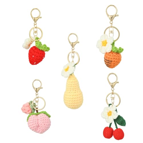 Porte-clés en laine fait main Stiesy : pendentif sac crochet cerise et fraise pour femme