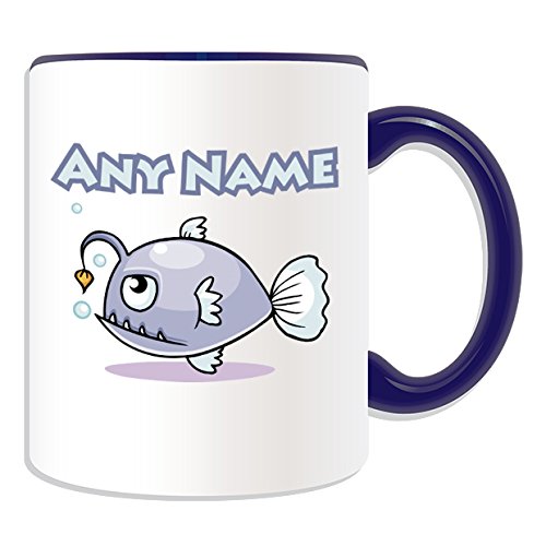 Regalo personalizzato – lophiiformes Pesce Tazza (, motivo: animali, vari colori) – Qualsiasi nome/Messaggio Sulla Tazza – Luce pescatore pesci, Ceramica, blu