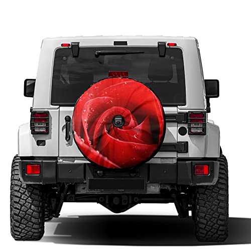 Image of Delerain Red Rose Spare Tire Cover with Backup Camera Hole Wheel Protectors Sun Protector Waterproof for RV Trailer RV SUV Truck and Many Vehicle(13 Inch for Diameter 21 inch-23 inch)