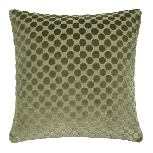 Soiree Velvet Filled Cushion, Jacquard Spots Pattern, Decorative Throw Pillow, 43 x 43 cm, Green, 100% Polyester