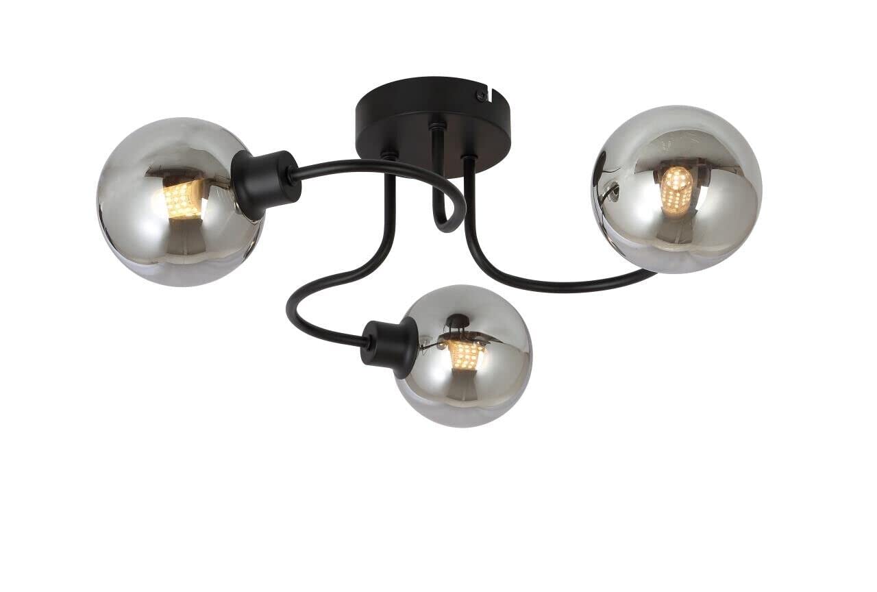 UKEW Modern 3 Way Ceiling Light Fitting - Swivel Design Smoked Glass Shades Lamp Flush Black Mount G9 Fixture - Lounge Living Dining Room Bedroom Kitchen Hallway Barlight