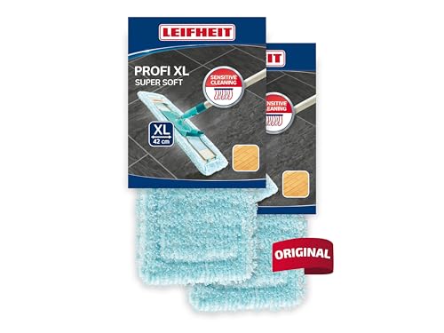 Set de 2 Fundas de lavado para mopa Profi XL super soft, funda de poliéster para suelos delicados como parqué o tarima laminada, leifheit funda para mopa lavable a 60ºC