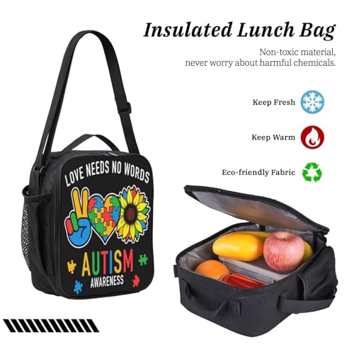 Autism Awareness Sunflower 17 Inch Backpack Sets Lunch Bag Lightweight Daypack for Men Women 3Pcs4