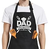 SANDJEST Mens Aprons with Pockets Dad BBQ Master Funny Aprons for Grilling Cooking Gifts for Father's Day Birthday Christmas