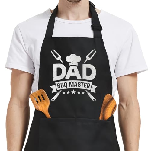 SANDJEST Mens Aprons with Pockets Dad BBQ Master Funny...