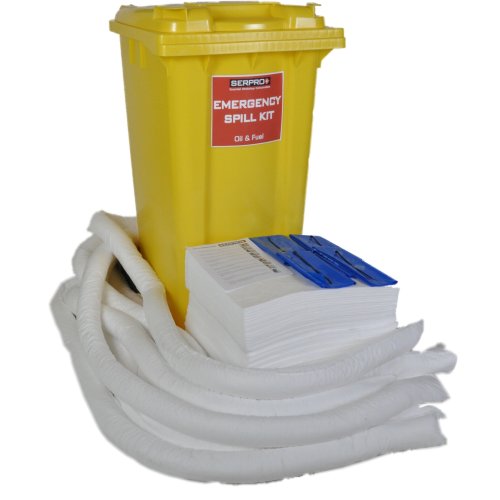 200 Litre Oil and Fuel Spill Kit, UK Made. Deal for Oils, Diesel, Fuels, Lubricants - Wheeled Bin Design for Portability - Ready-to-Go Solution