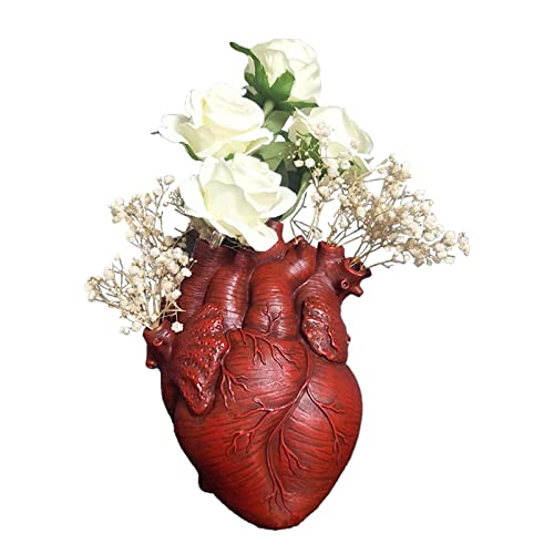 Vaso A Forma Di Cuore Anatomico In Resina Rosso - 15x10,5x21 Cm - Vaso Per Fiori Decorativo Per Casa, Soggiorno, Camera Da Letto - Regalo Originale