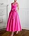 HUUTOE Satin Fuchsia Mother of The Bride Dresses for Women 2025 with Bow Tea Length V Neck A-Line Wedding Guest Dress with Pockets XS US2